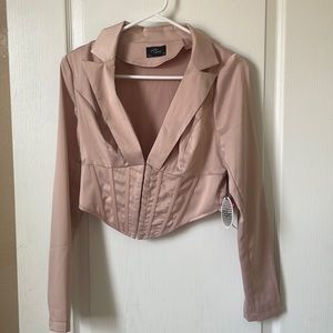 Pink corset long sleeve crop top